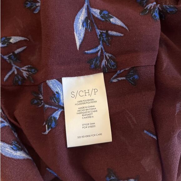 Cabi Icy Floral Bouquet Blouse Size S Burgundy Sheer Sleeveless Back Zip Fairy - Picture 4 of 7